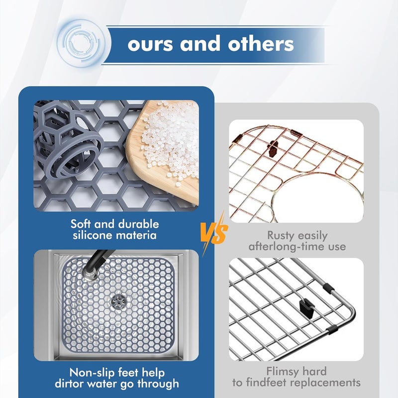 Bestjing 2 Pack 13.7"x 11.7" Silicone Kitchen Sink Protector Mat - Kitchen Grid Accessory, Non-Slip Heat Resistant Sink Grid Dry Mat for Bottom of Porcelain Stainless Steel, Dishwasher Safe - Image 5